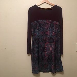 Wine Red Floral Two-Tone Boho Dress
